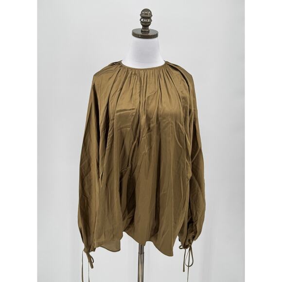 Reiss Tops - Reiss Khaki Brown Atelier Finley Draped Balloon Sleeve Blouse Top Sz US 4 NEW